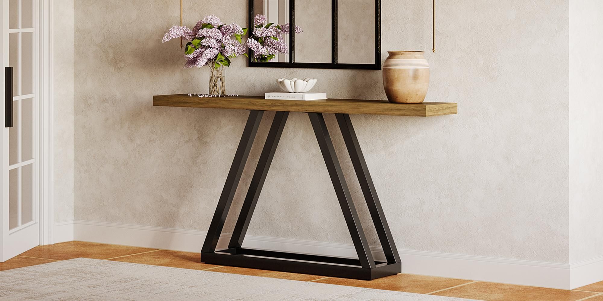 Tribesigns Schmaler Konsolentisch, 160 cm, Metallbeine, Modernes Holz-Design Eingangsbereich, Industrieller Flur-Foyertisch, Braun