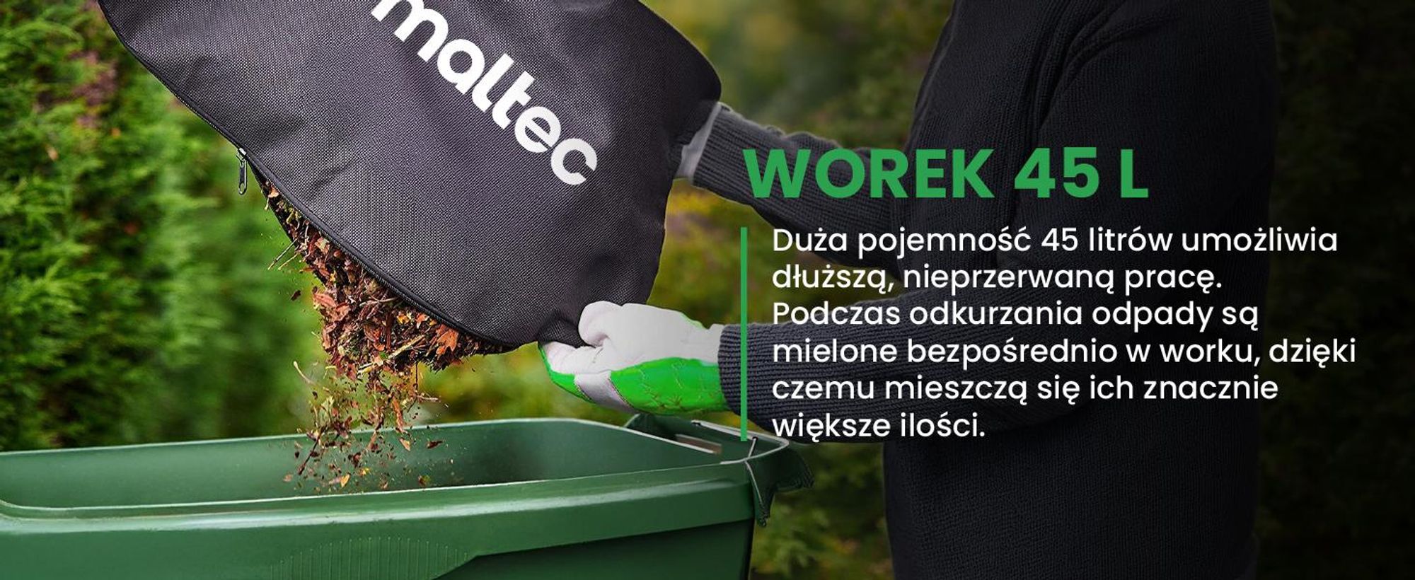 Dmuchawa odkurzacz do liści z rozdrabniaczem i dużym workiem na odpady