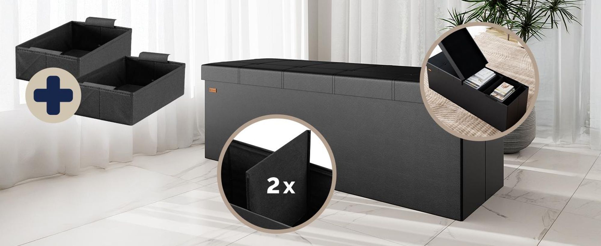 CASARIA® Hocker mit Stauraum Weiß Faltbar Deckel Kunstleder Gepolstert 38x38cm Klein Schlafzimmer Wohnzimmer Flur Sitzhocker Fußhocker Polsterhocker