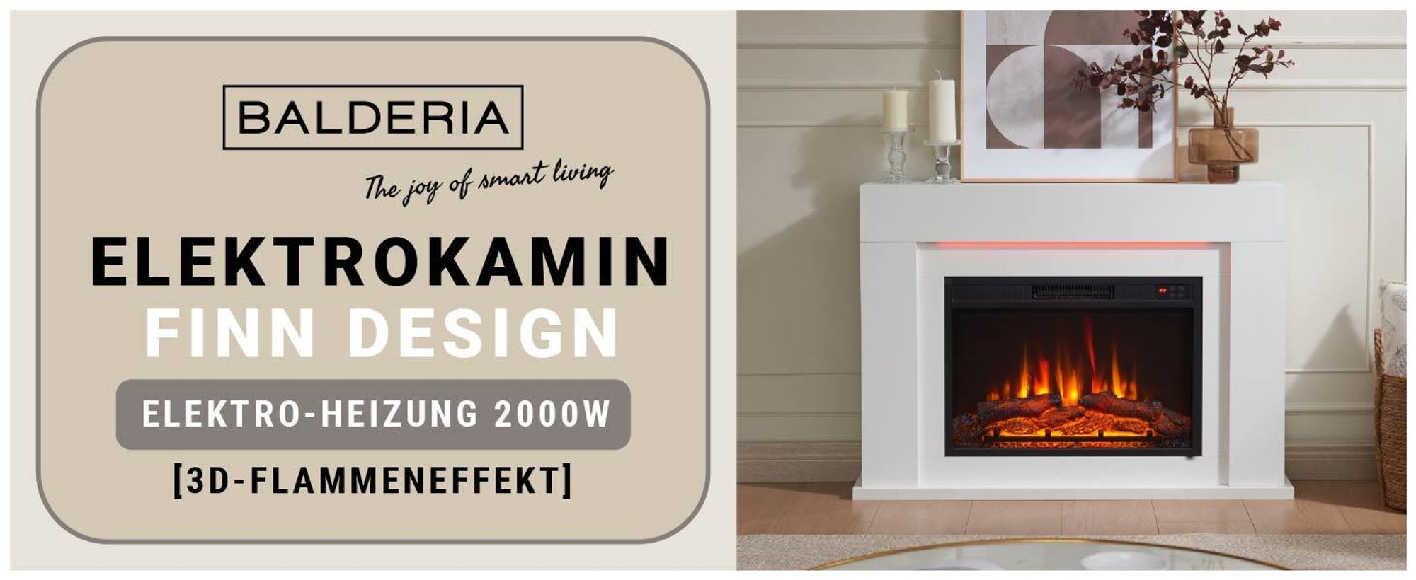 Elektrokamin Standkamin BALDERIA Finn Design – Heizung bis 2000 W, weiss