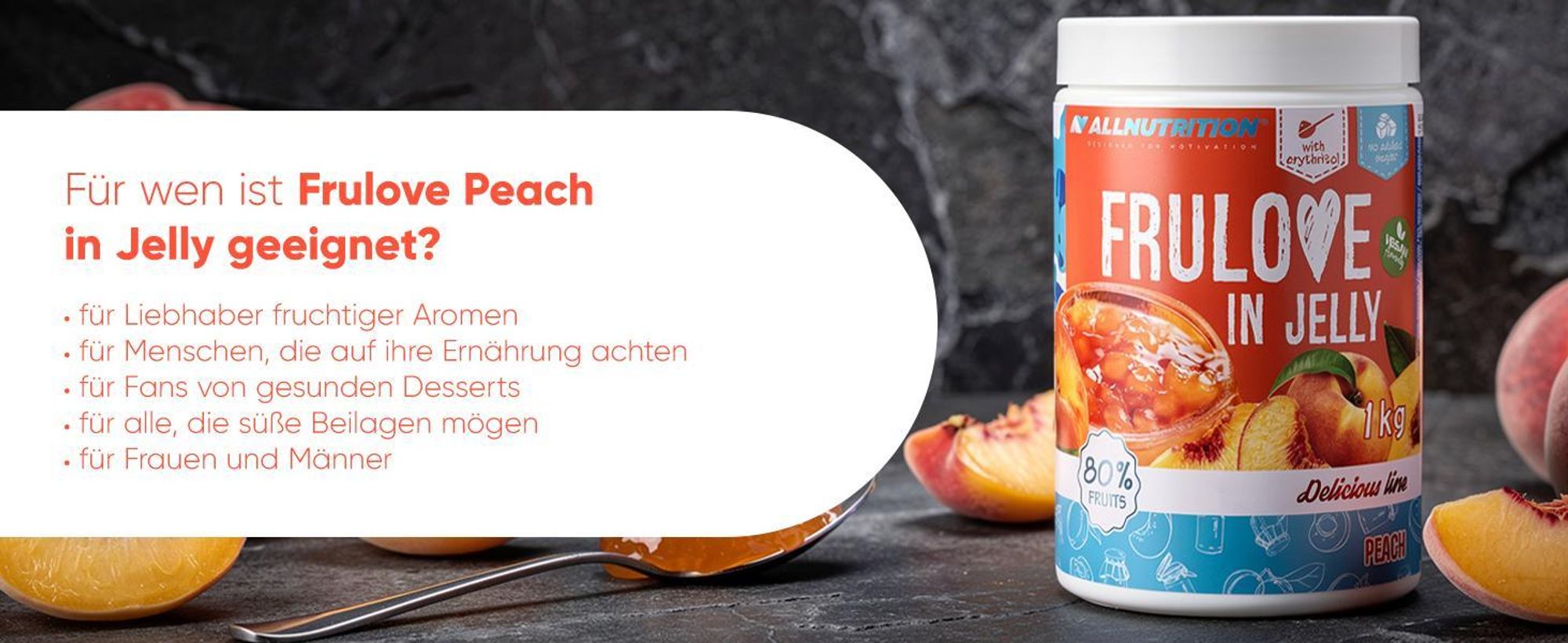 ALLNUTRITION FRULOVE In Jelly Peach 1000g Marmelade Früchte Pfirsich