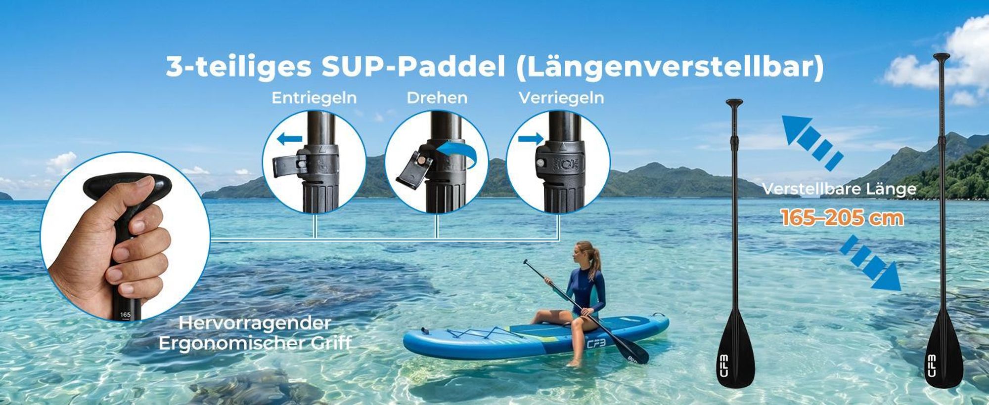 SUP-Board 320x84x15 cm, Bis zu 160 kg, extra breites iSUP, Aufblasbares Stand Up Paddle Board mit Paddel, Pumpe, Rucksack, für Anfänger und Erwachsene
