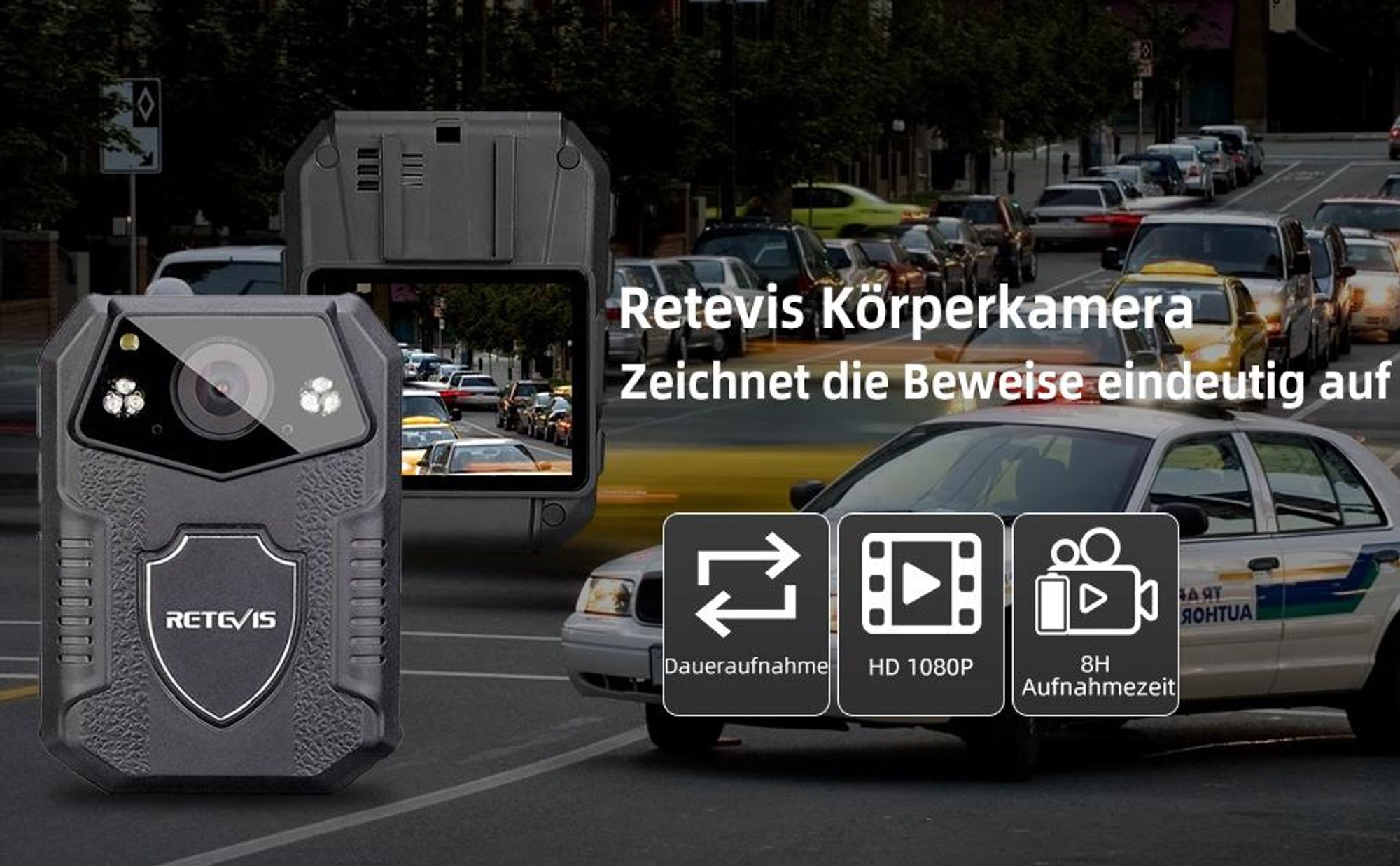 Retevis RT77 Körper Kamera Mini HD 1080P 21MP Polizeikamera getragen Videokamera 150°Blickfeld Sicherheit IR Nachtsicht 2650mAh IP54 Body-Cam(16GB)