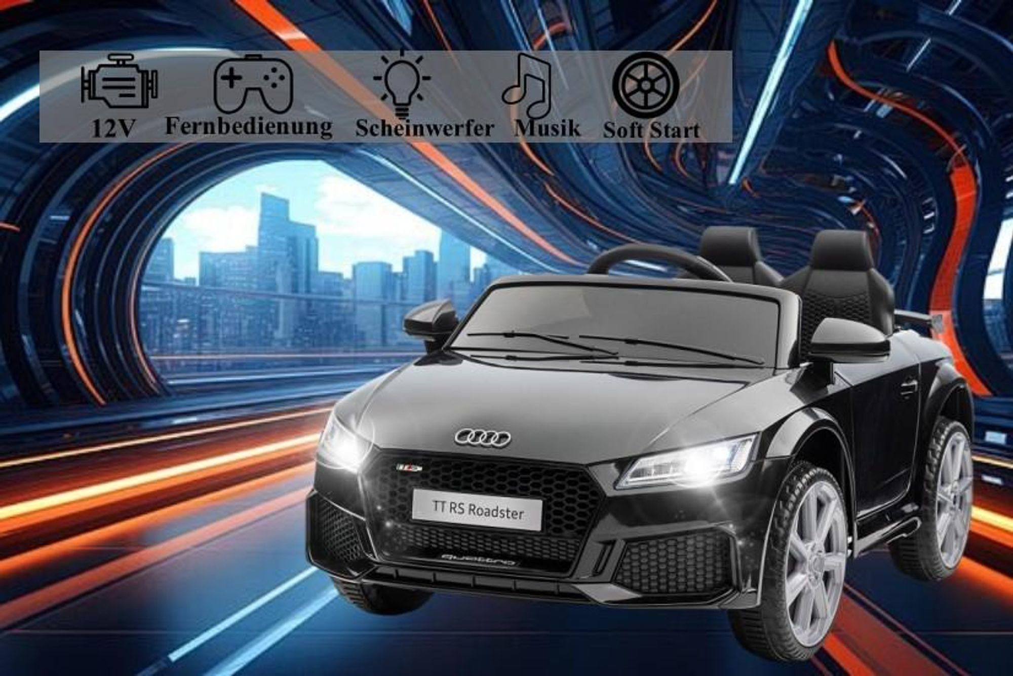 Kinder Elektro Auto Audi TT RS Roadster mit Fernbedienung Usb und Mp3 Anschluss 12V schwarz