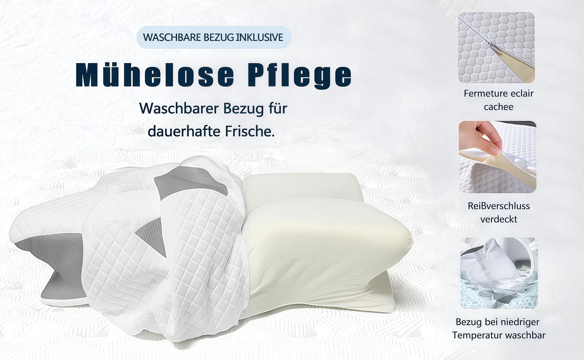 Orthopädisches Nackenstützkissen Memory Foam - Ergonomisches Kopfkissen Schlafkissen für Kopf-, Nacken- & Rückenkomfort