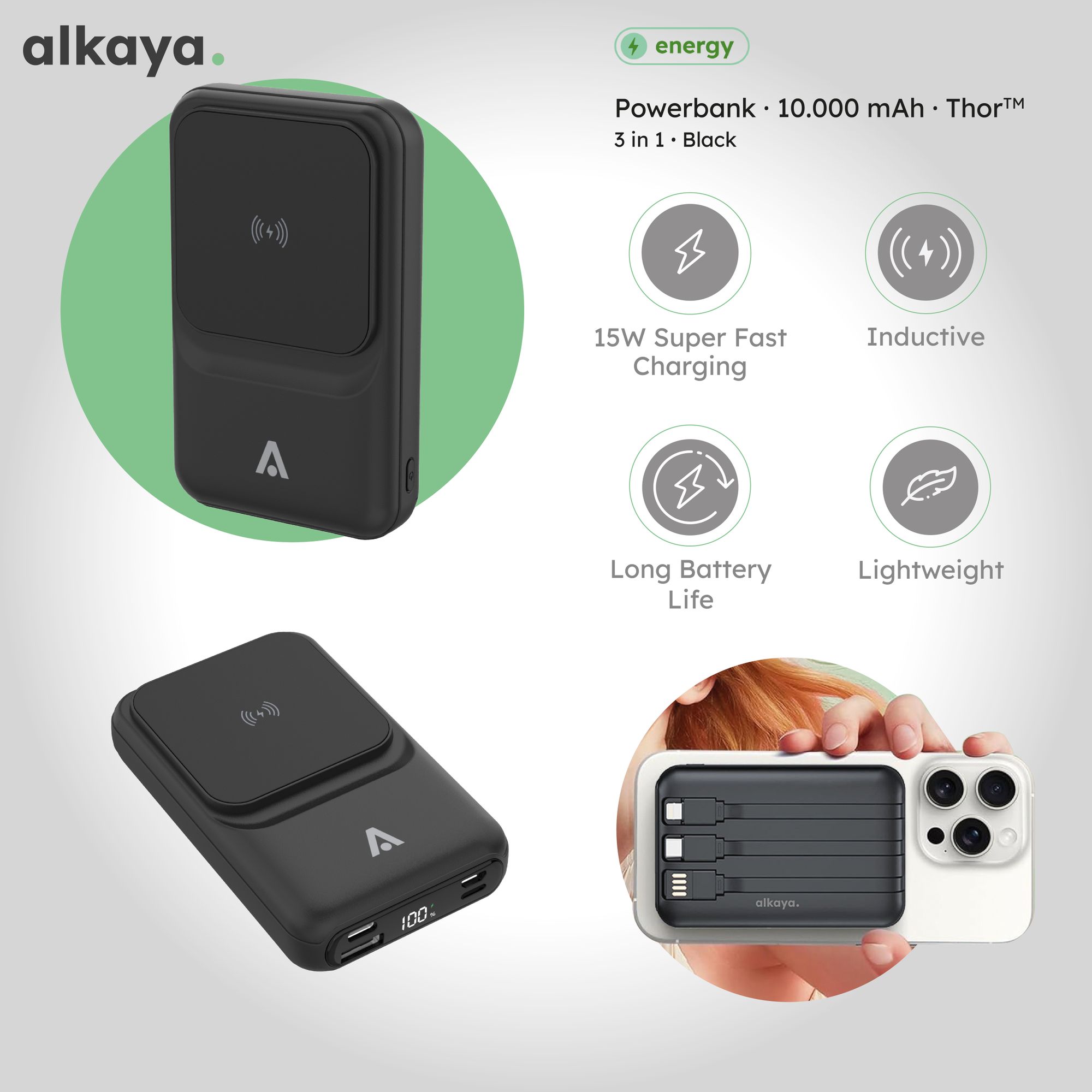 alkaya Thor MagSafe 10.000 mAh Powerbank Schwarz