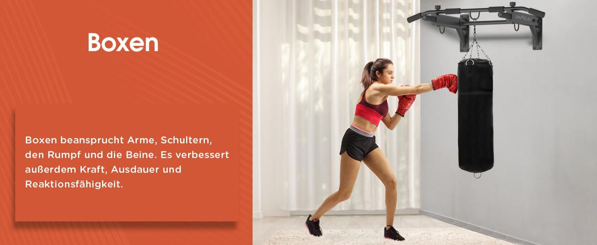 DH FitLife 4in1 Klimmzugstange zur Wandmontage, bis 200 kg für Zuhause | 6 rutschfeste Griffe | 3 Ösen für Boxsack & Schlingentrainer, Stabil & Sicher