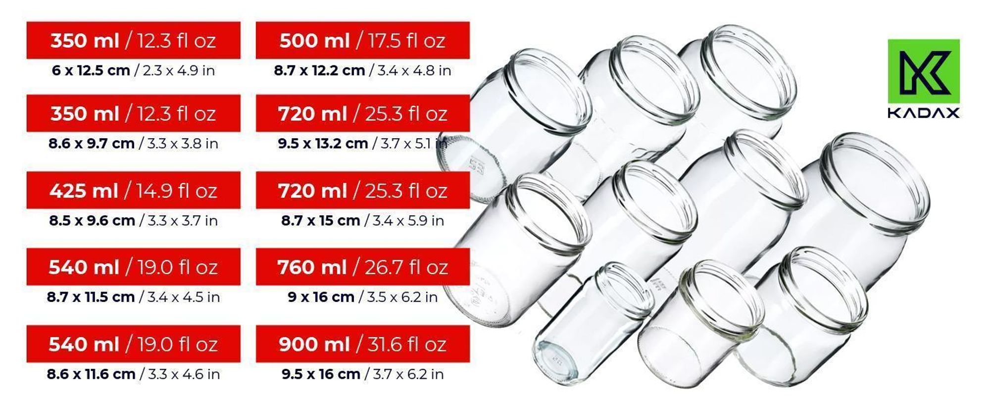 KADAX Einmachgläser mit Deckel "Maki", Marmeladengläser, Einweckgläser, 540 ml, Blau kariert, 16 Stück