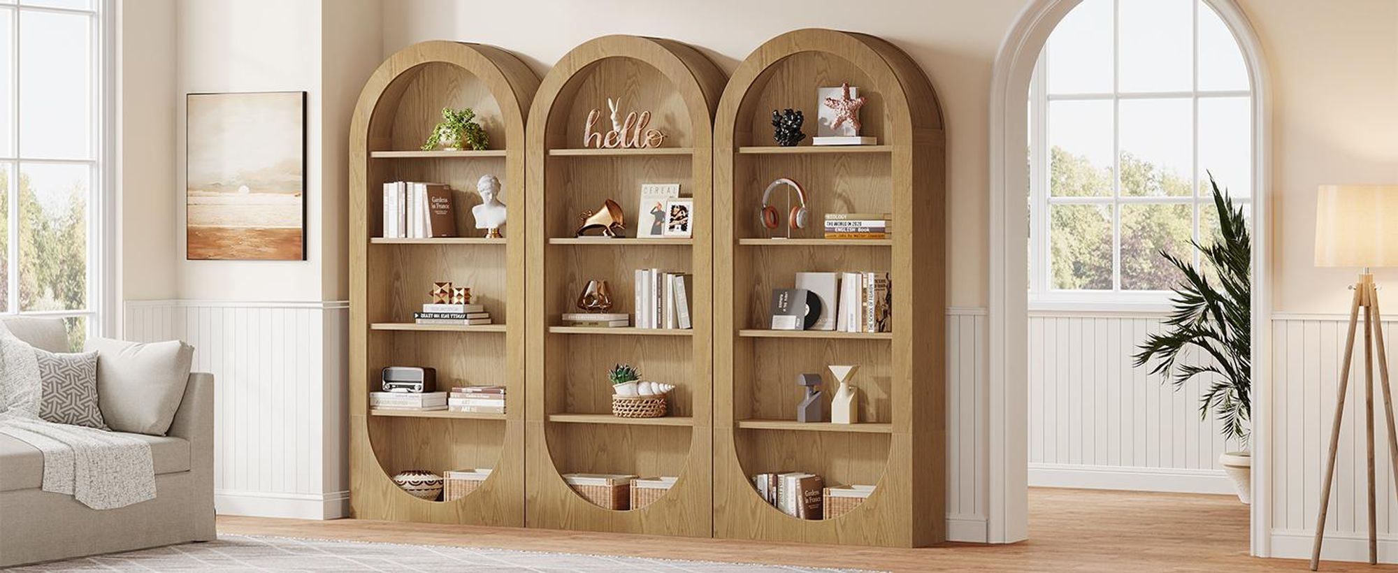 Tribesigns 180 cm hohes Bücherregal, 5-stufiges, gewölbtes Bücherregal mit offenen Regalböden, freistehendes Holzregal mit Stauraum für Wohnzimmer