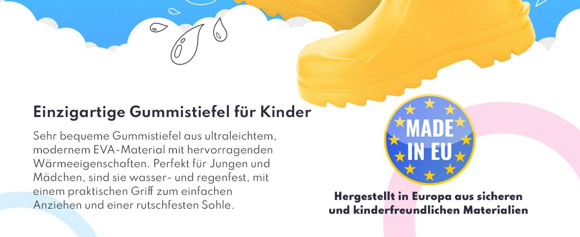 3Kamido GoSplash Kindergummistiefel, sehr leicht und bequem, wasserdicht, mit Griff zum einfachen Anziehen und rutschfester Sohle - Gelb 25/26
