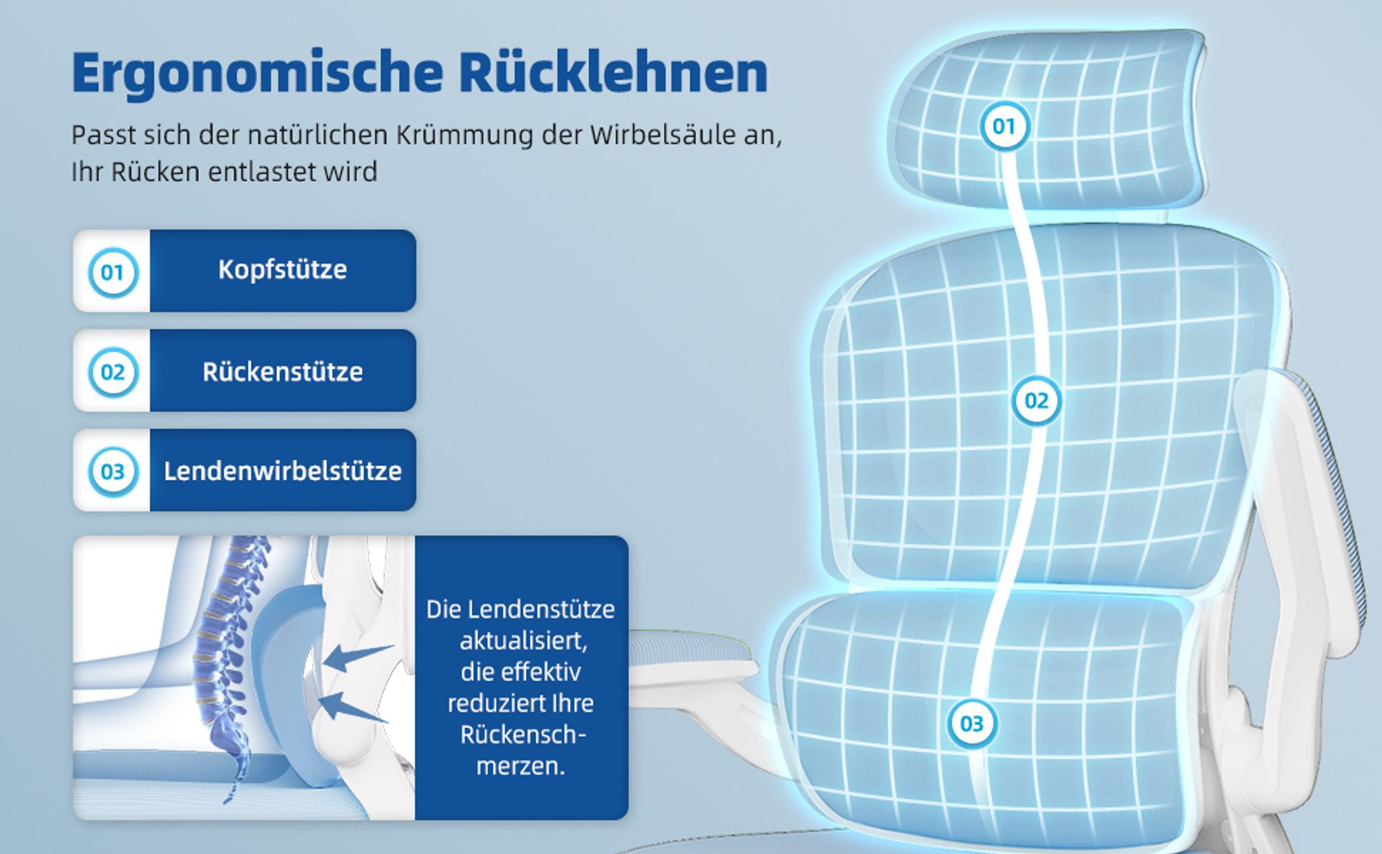 Adormii Bürostuhl Ergonomisch Schreibtischstuhl Verstellbarer Kopfstütze Umklappbare Armlehnen Lordosenstütze Drehstuhl Chefsessel Wippfunktion 150kg