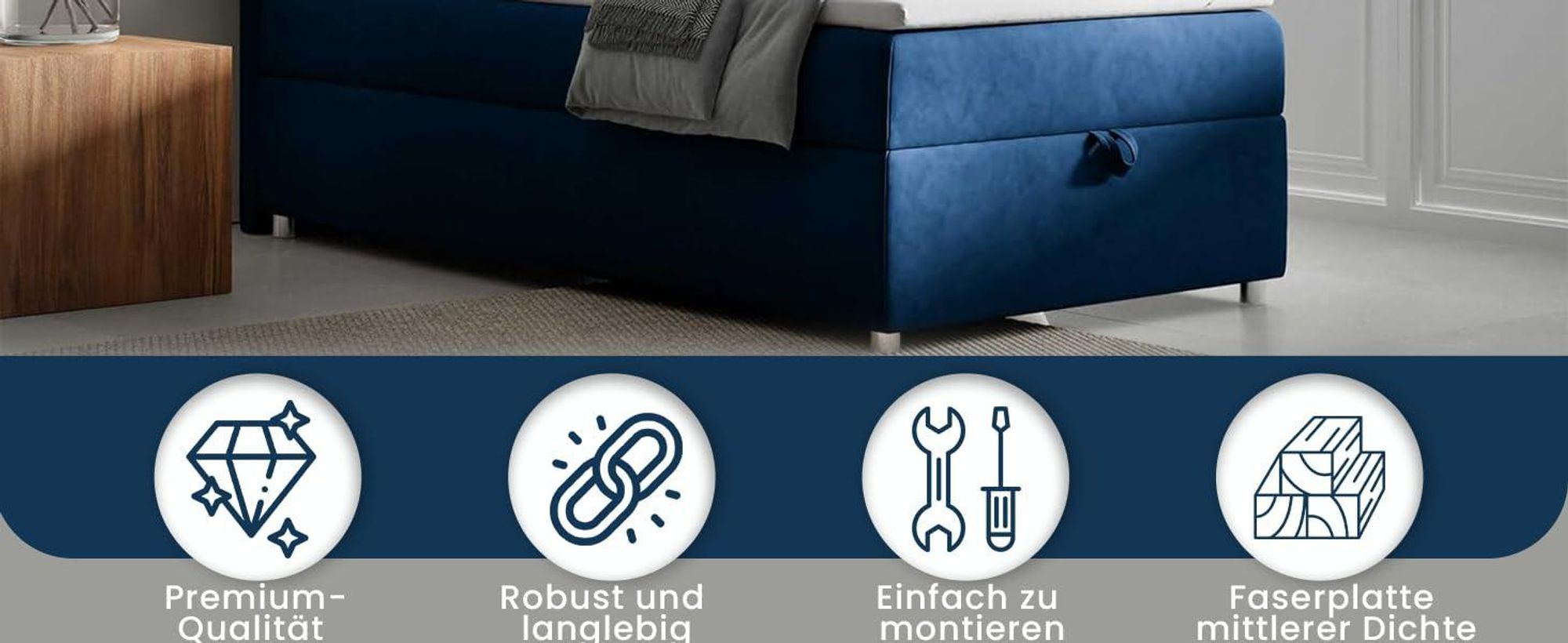 Best for Home Boxspringbett mit Bettkasten Trinity K10-SINGLE 100x200 Bonellfederkern inkl. Topper - Graphit
