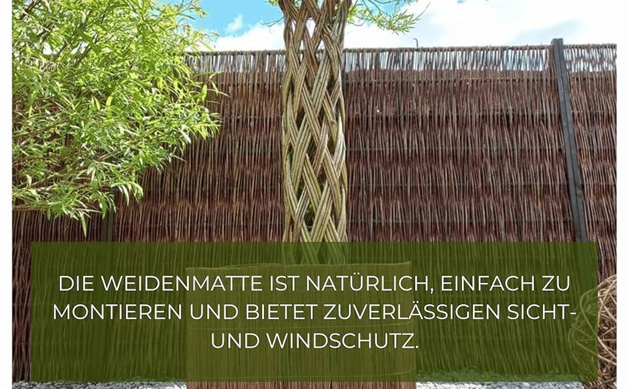 Set Weidenmatte 60x300 cm und 7 Stück Holzpfähle ⌀18 mm Länge 78 cm und 30 Stück Kabelbinder Weidezaun Zaunpfosten Holzpfosten Sichtschutz Garten