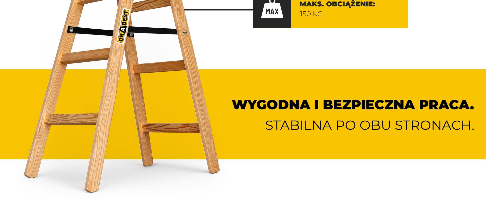 DRABEST | Drabina malarska drewniana, domowa, dwustronna składana, 2 × 4 stopnie, nośność do 150 kg - seria Pro