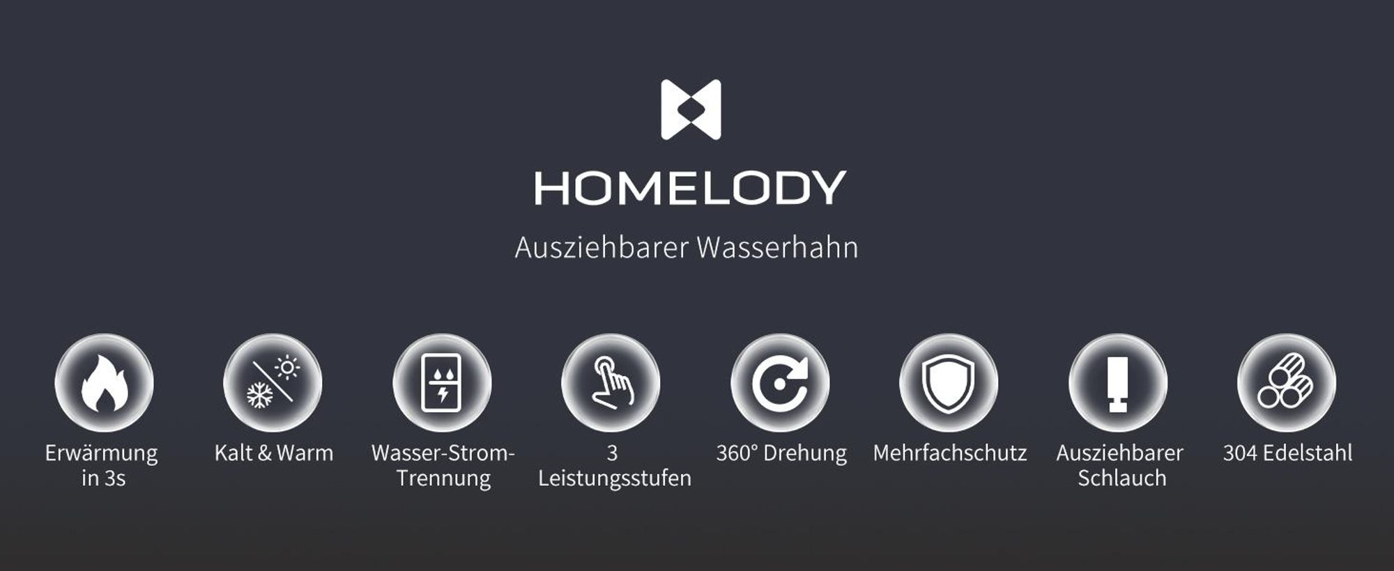Homelody Elektrischer Wasserhahn mit Durchlauferhitzer 220V 3300W, Armatur Küche Edelstahl mit LED Temperaturanzeige & Brause ausziehbar, 360° Drehbar