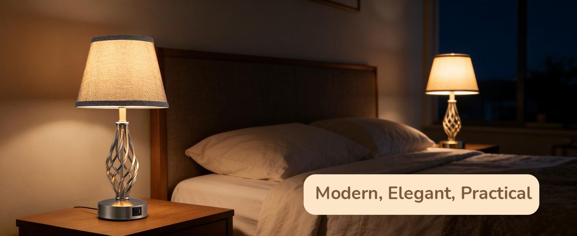 EDISHINE LED Tafellamp Touch Dimmer 2 Stuks, Moderne Tafellamp met Oplaadfunctie, 2 USB Aansluitingen