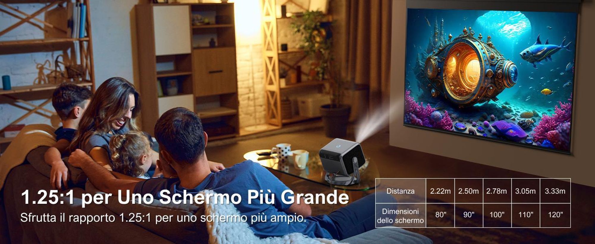 ULTIMEA Smart Beamer Android TV 11.0 con Netflix, proiettore cinematografico con supporto 4K e design cardanico a 90°, 600 ANSI Full-HD, HDR10&HLG, Bluetooth