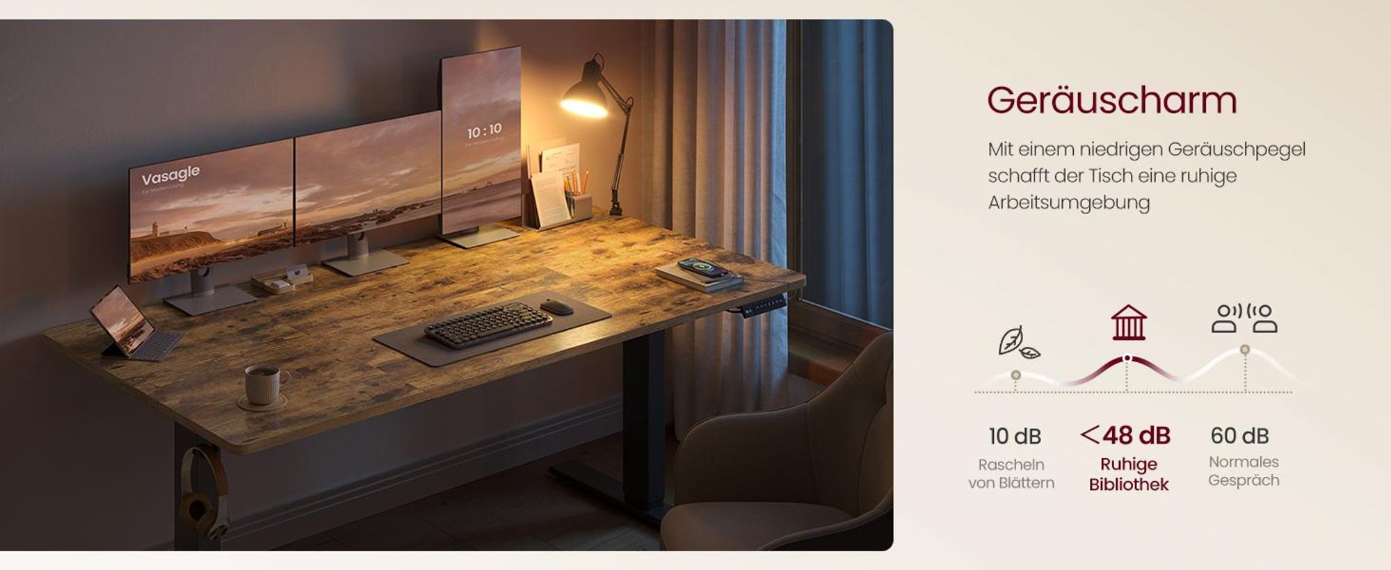 VASAGLE Höhenverstellbarer Schreibtisch, 160 cm, USB-C-Anschluss, Ablage für Steckdosenleiste, Erinnerung bei langem Sitzen, 3 Speichertasten