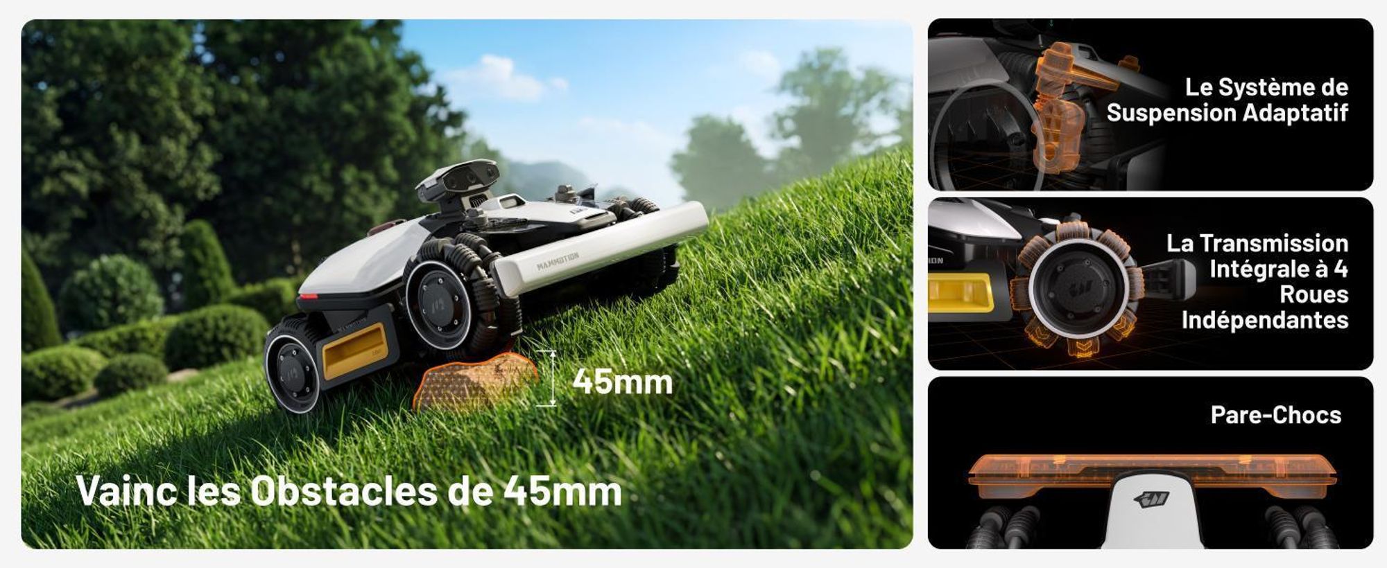 Mammotion LUBA Mini 2 AWD 1000 robot tondeuse 1000 m², sans câble, tonte bordure, DropMow, cartographie auto, garage, module 4G, application