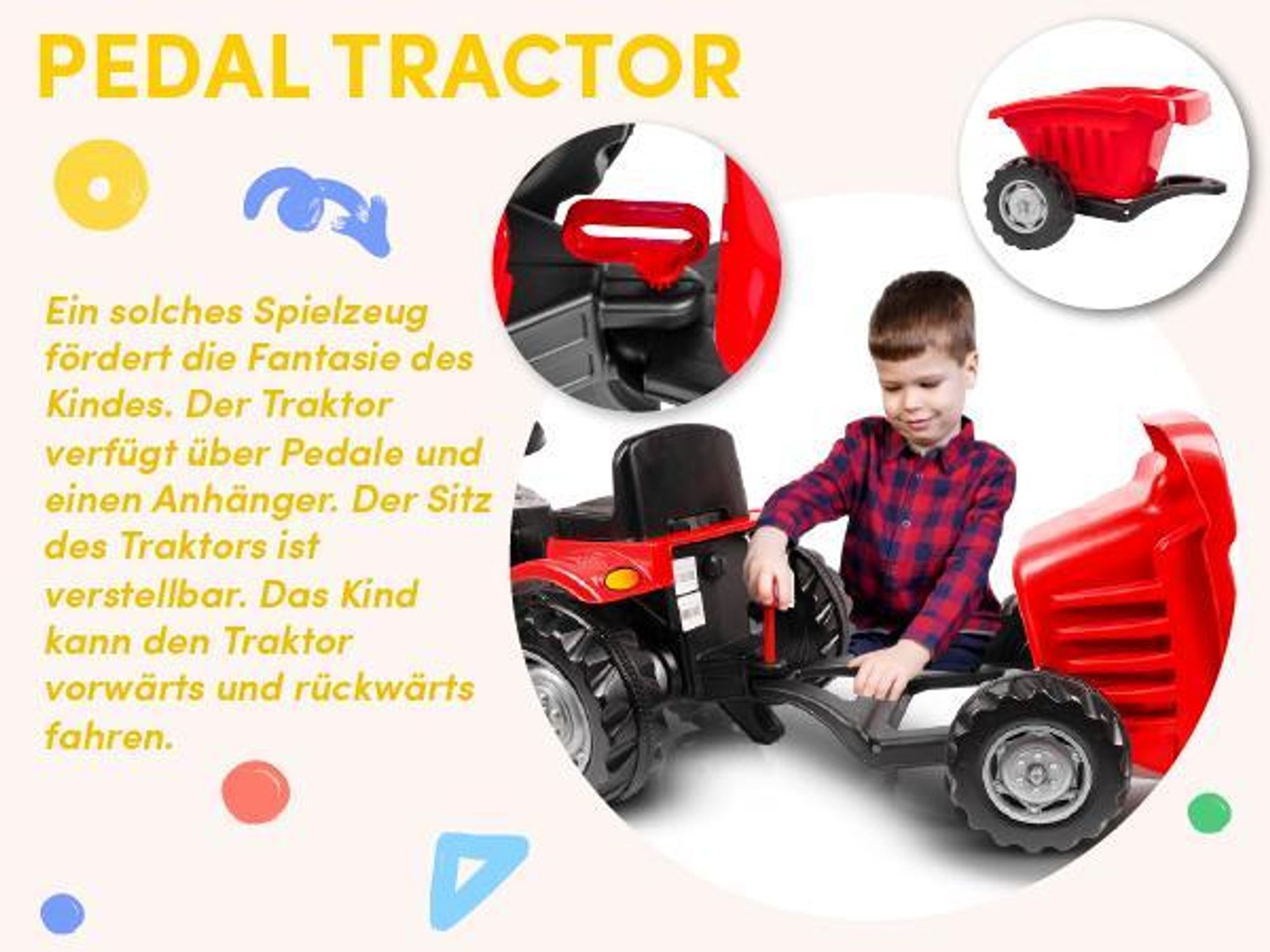 Pilsan Großer Traktor mit Anhänger Tretfahrzeug verstellbarer Sitz