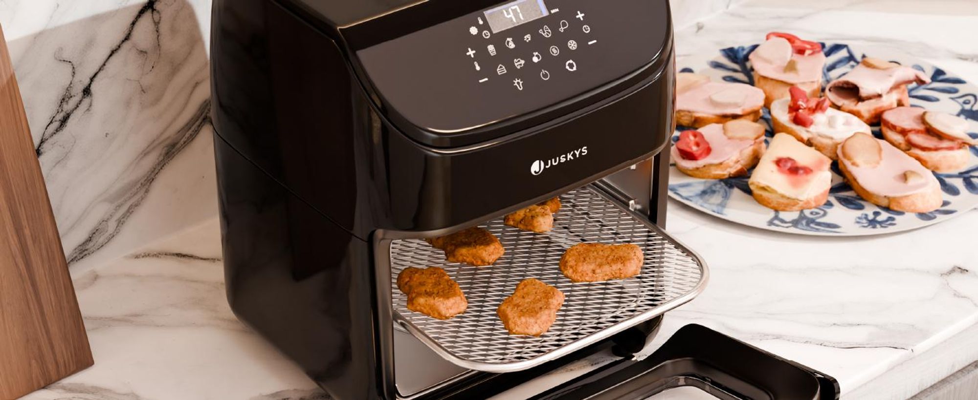 Juskys Heißluftfritteuse 12L – Airfryer mit 10 Programmen, max. 200 °C & Zubehör - Schwarz