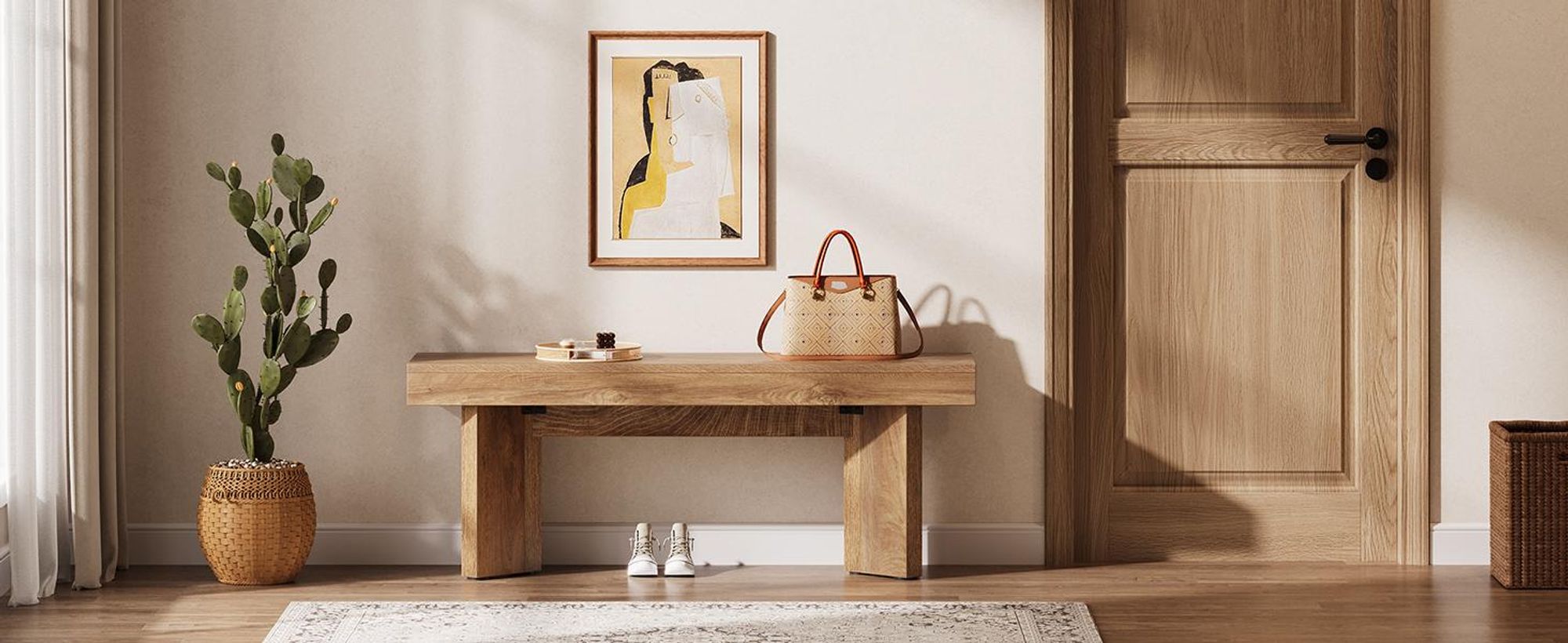 120 cm lange Holz-Eingangsbank, Landhaus-Sitzbänke für den Innenbereich am Fußende des Bettes, lange Tischbank als Sitzgelegenheit, Schuhbank