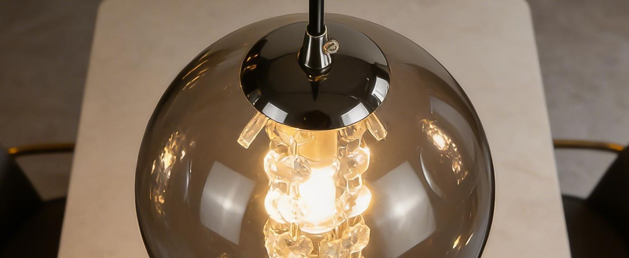 Lampe suspendue ZMH en verre, 1 ampoule, lampe de table à manger, hauteur réglable (120 cm), douille G9, pour table à manger, chambre à coucher, salle à manger, bar, gris fumé