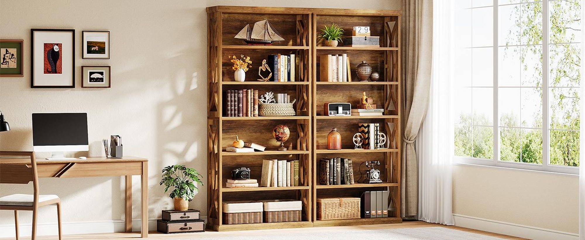 Tribesigns 6-stöckiges Bücherregal, 180 cm hoch, freistehend, großes Bücherregal im Industriestil, Holzregal für Büro, Wohnzimmer, rustikales Braun