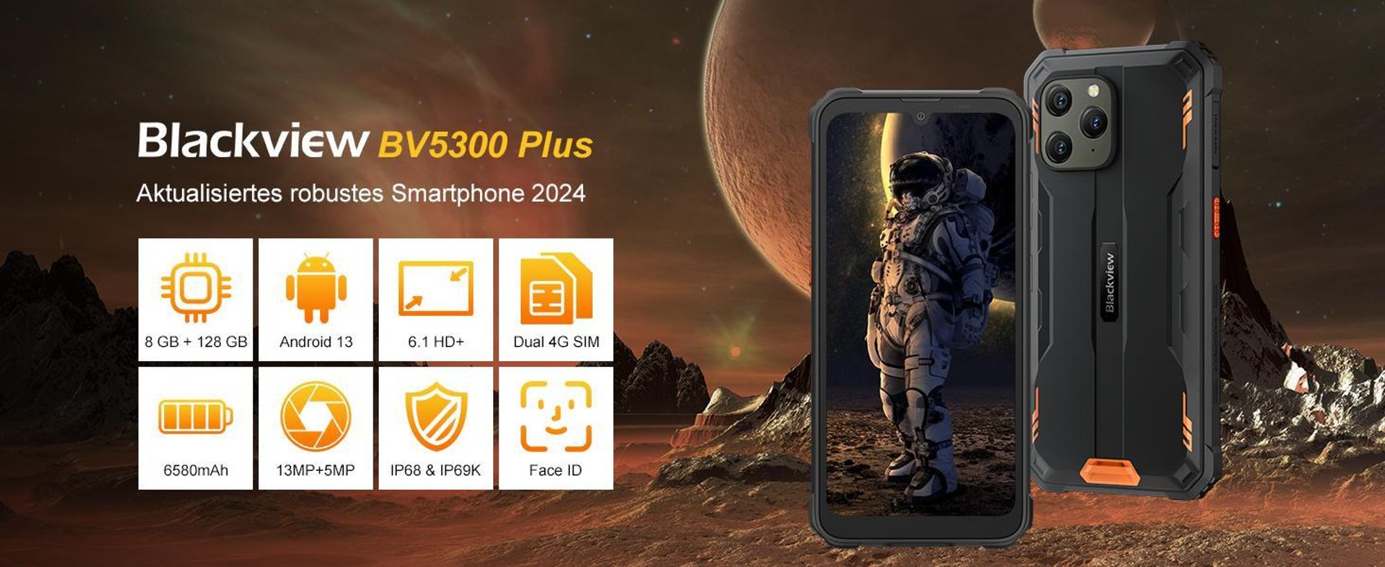 Blackview BV5300 Plus NFC Outdoor Smartphone Ohne Vertrag, 6,1 Zoll, 16GB+128GB, Helio Octa-Core, 6580mAh, Dual Nano-SIM, DokeOS 4.0