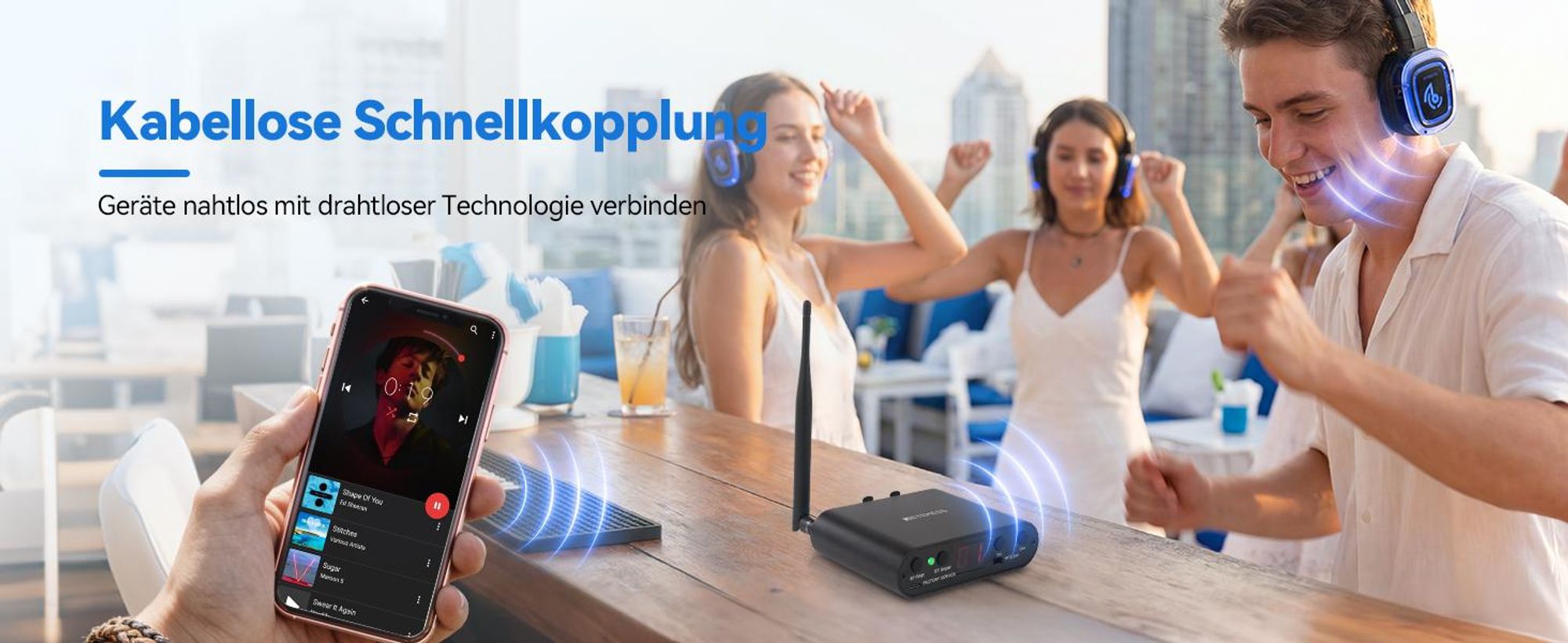 Retekess TA004S Silent Disco Kabelloser Kopfhörer, Audiosystem Verbesserte Version, 6-Kanal mit Bluetooth, faltbar, für Fernseher, Yoga, Meditation