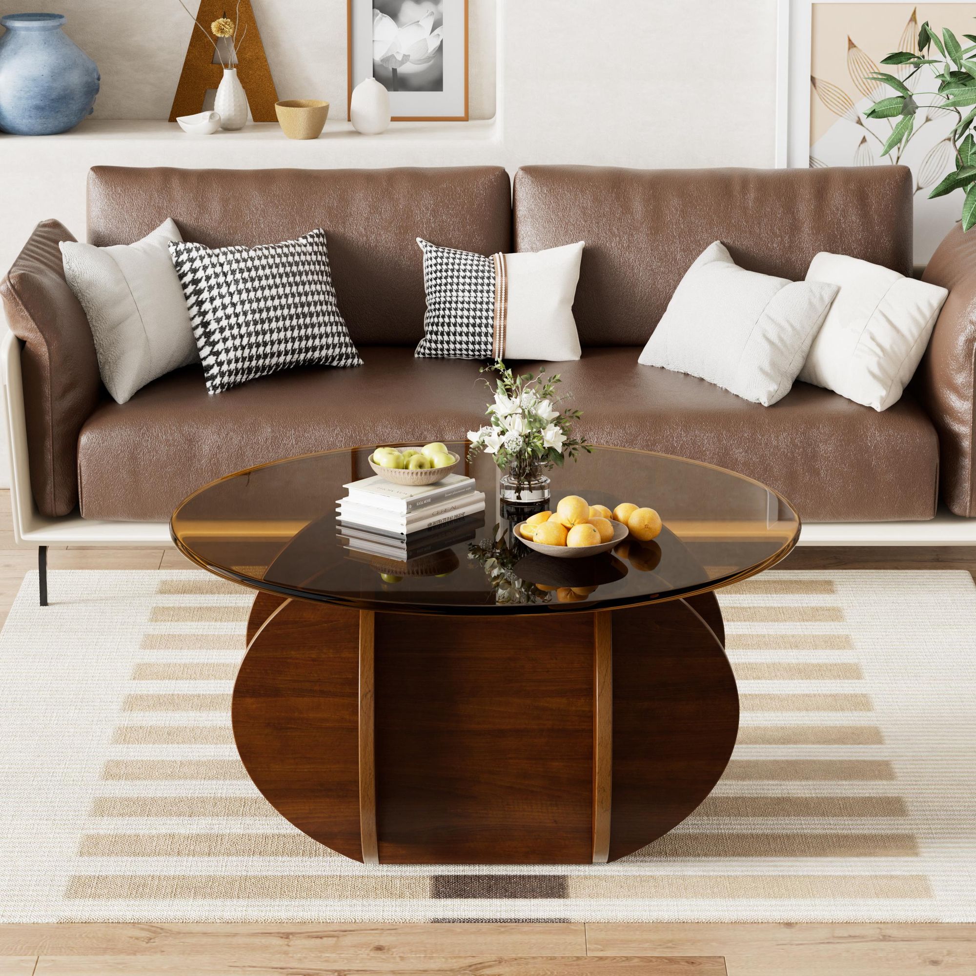 TWSOUL Couchtisch Runder Glas-Couchtisch mit gehärteter Glasplatte Beistelltisch für Wohnzimmer, Büro & Zuhause