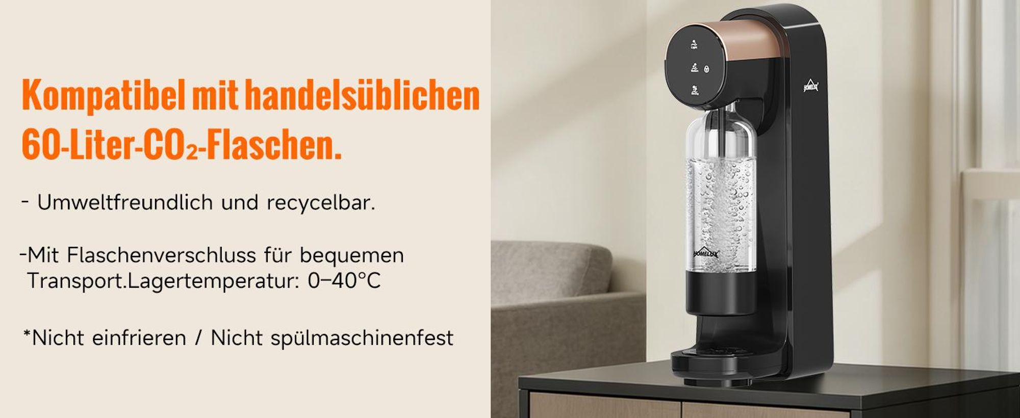 Wassersprudler, Elektrischer Sprudelwasser Maschine mit 1 PET-Flasche, Soda Maker, Wasser Sprudel GeräT, Water Carbonator, Touchscreen,3-stufig
