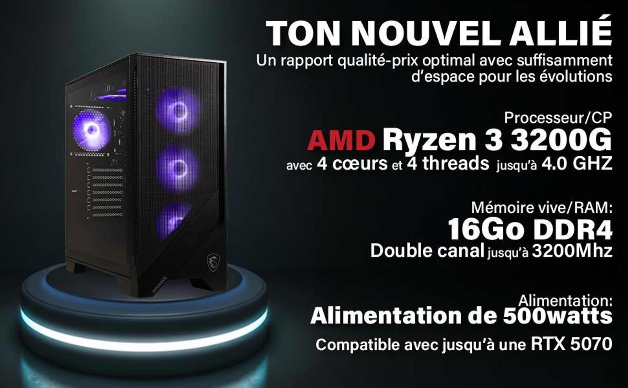 HYPER BYTE Essential - PC Gamer / Ordinateur de jeu - AMD Ryzen 3 3200G | 3.6 GHz | Radeon Vega 8 | 16GB DDR4 | 256GB SSD | WiFi + Windows 11 Pro