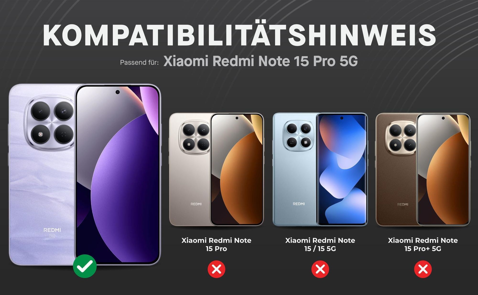 Kompatibilitätshinweise Displayglas für Xiaomi Redmi Note 15 Pro 5G