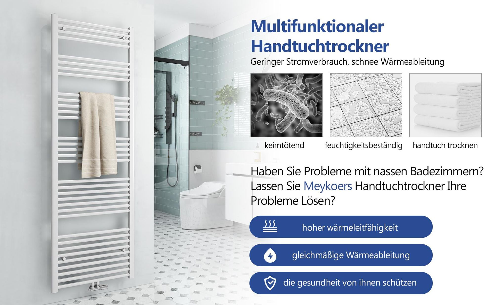 Heilmetz Badheizkörper 1000x500mm Mittelanschluss 427 Watt Weiß, Handtuchtrockner Handtuchwärmer Design Heizkörper für Bad Heizung Radiator Ohne heizstab