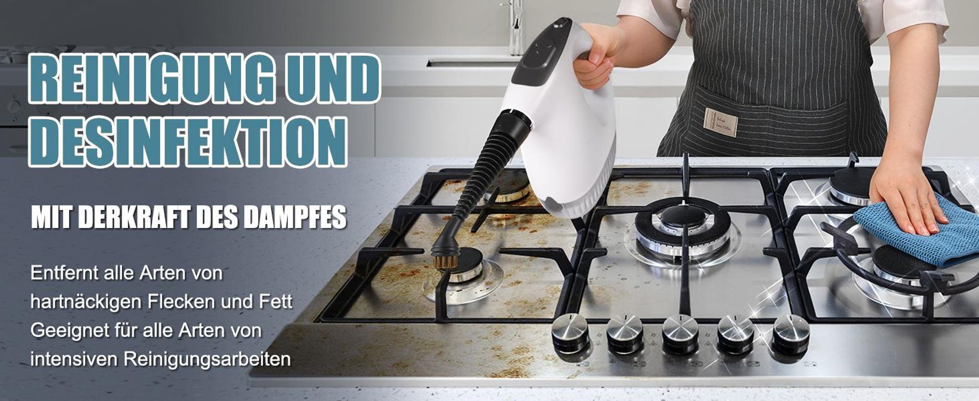 1200W Dampfreiniger | 3-Gang, 15s Aufheizzeit | 120℃ Handdampfreiniger | 500ml Steam Cleaner mit Zubehör| 360° Dampfdüse | entfernt Fett, Schmutz