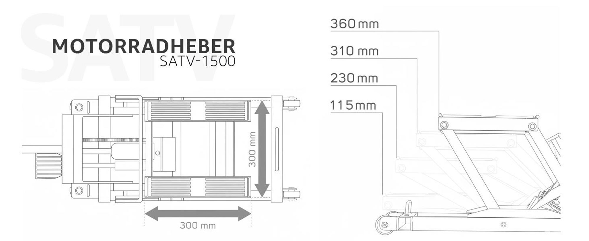 STIX SATV-1500 Hydraulischer Motorradheber 680 kg ATV Quad Werkstatt