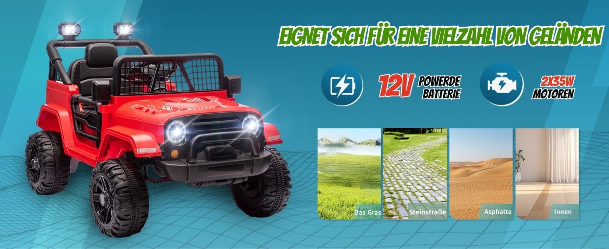 FCH Elektroauto für Kinder, kinder elektroauto mit 2,4-GHz-Fernbedienung, LED-Licht, Musik und USB, 12-V-Doppelantrieb (rot)