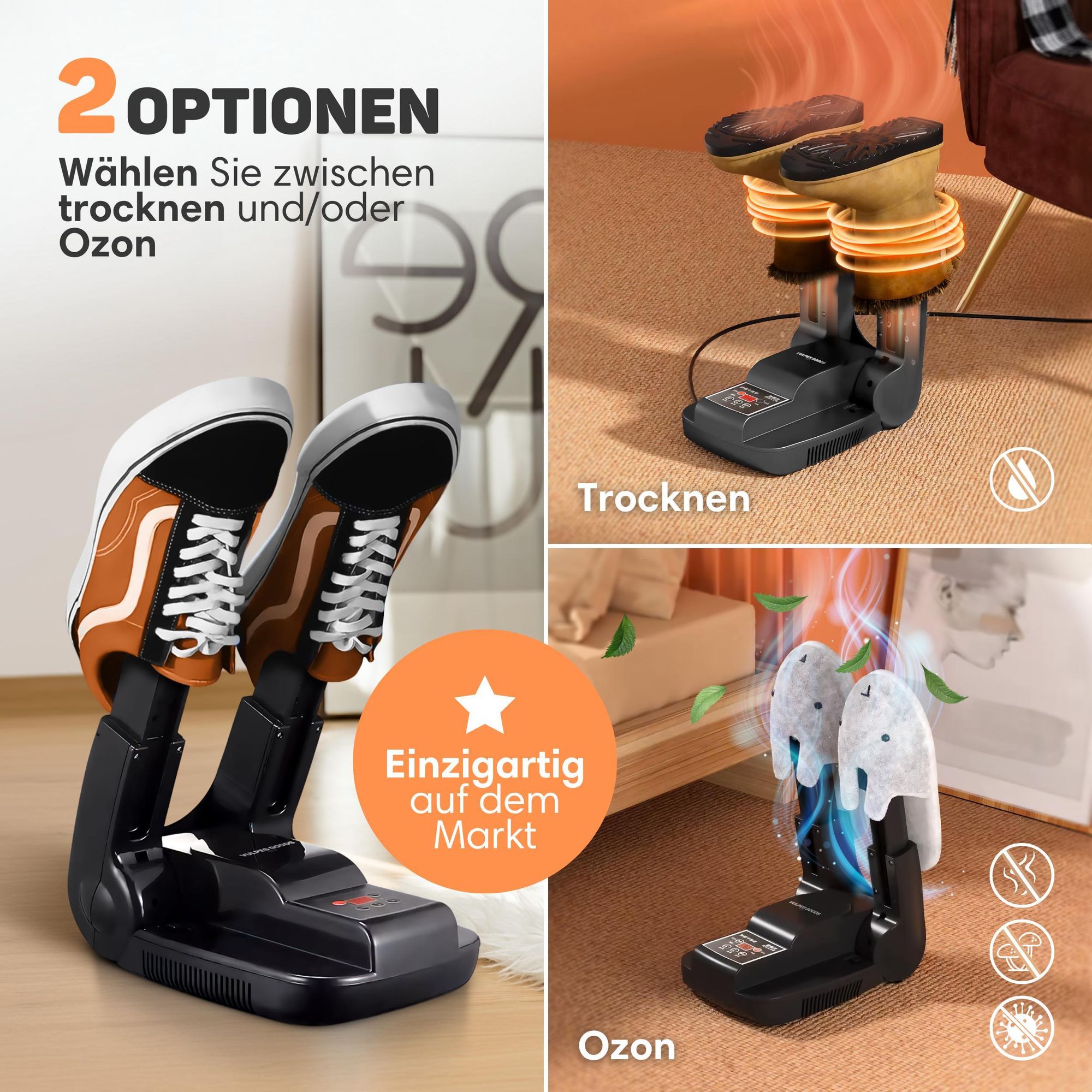 Vulpes Goods Pro Schuhtrockner elektrisch 30-Minuten-Schnelltrocknung | faltbarer Fußsohlenwärmer mit 10 Duftkugeln - Ozon-Funktion & Digitalanzeige