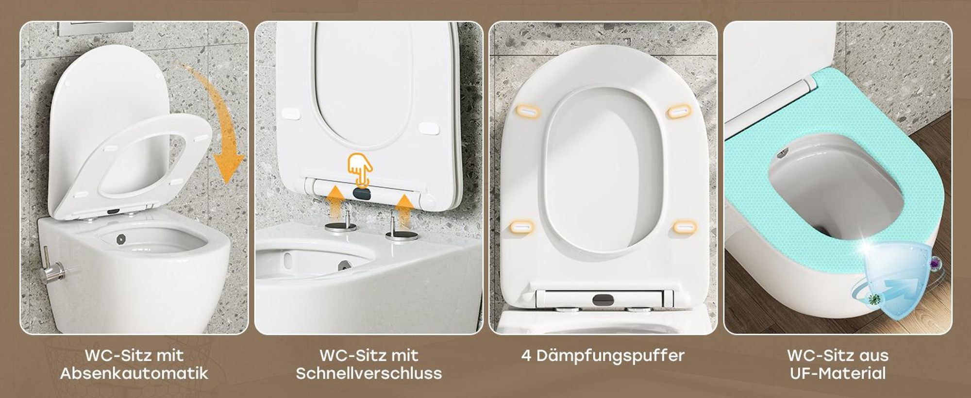 HOROW Dusch WC mit Bidet Funktion, Hänge WC mit Integrierter Düse, Taharet WC mit Armatur, WC Sitz mit Absenkautomatik, Kalt-/Warm Wasser, 53×36×35 cm
