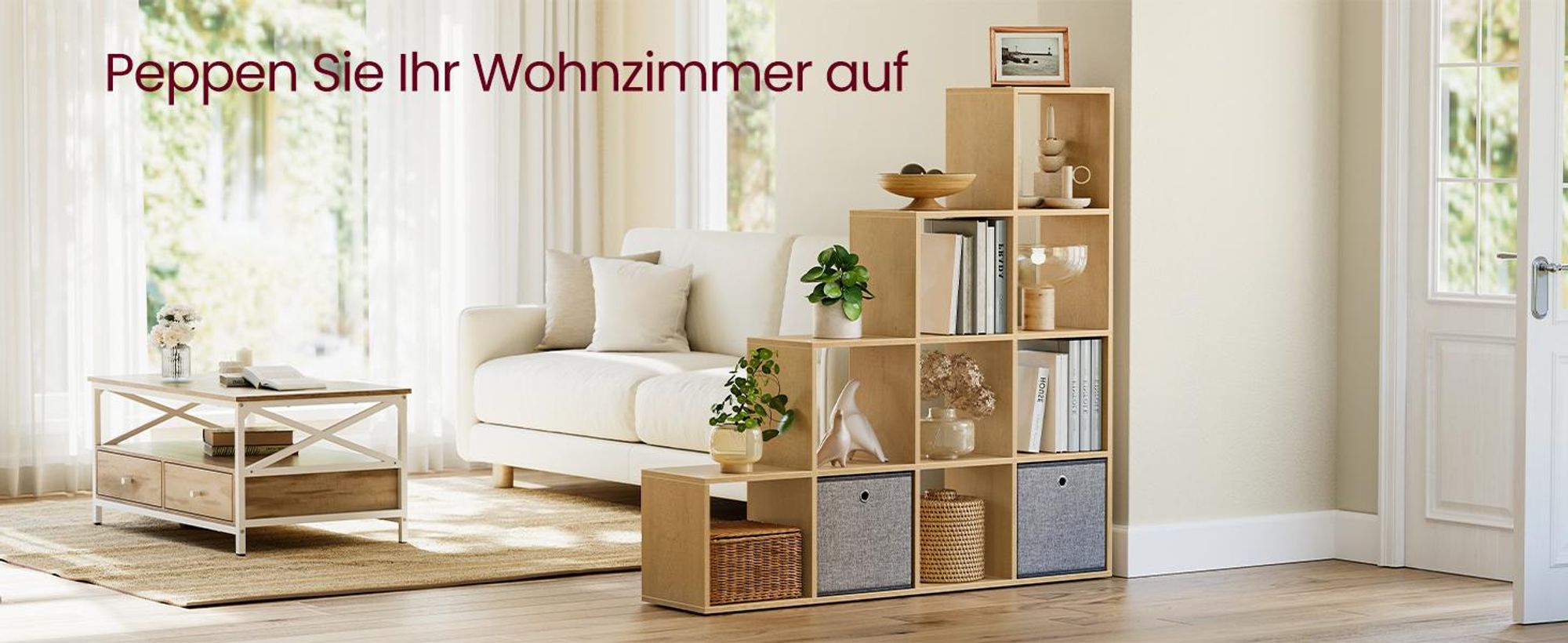 Bücherregal mit 10 offenen Fächern, Stufenregal, 27 x 129,5 x 129,5 cm