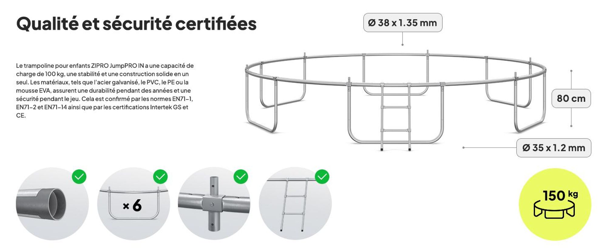 Trampoline ZIPRO Jump Pro IN | 14FT Ø 435 cm | Trampoline de jardin Trampoline pour enfants Kit complet avec filet intérieur, échelle et housse de protection, extérieur, vert