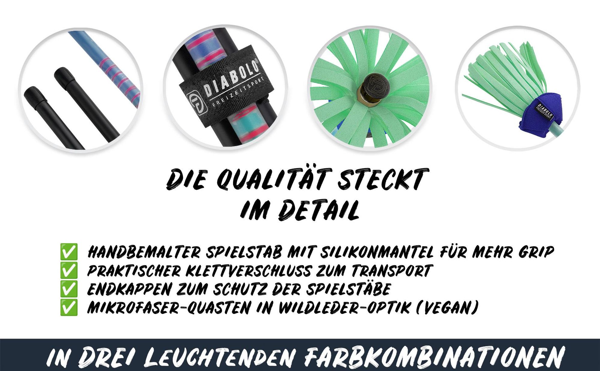 Diabolo Leisure Sport Flowerstick – Flowerstick Basic UV blau-türkis mit Fiberglas-Handstöcken Robuster Flowerstick für Anfänger und Fortgeschrittene