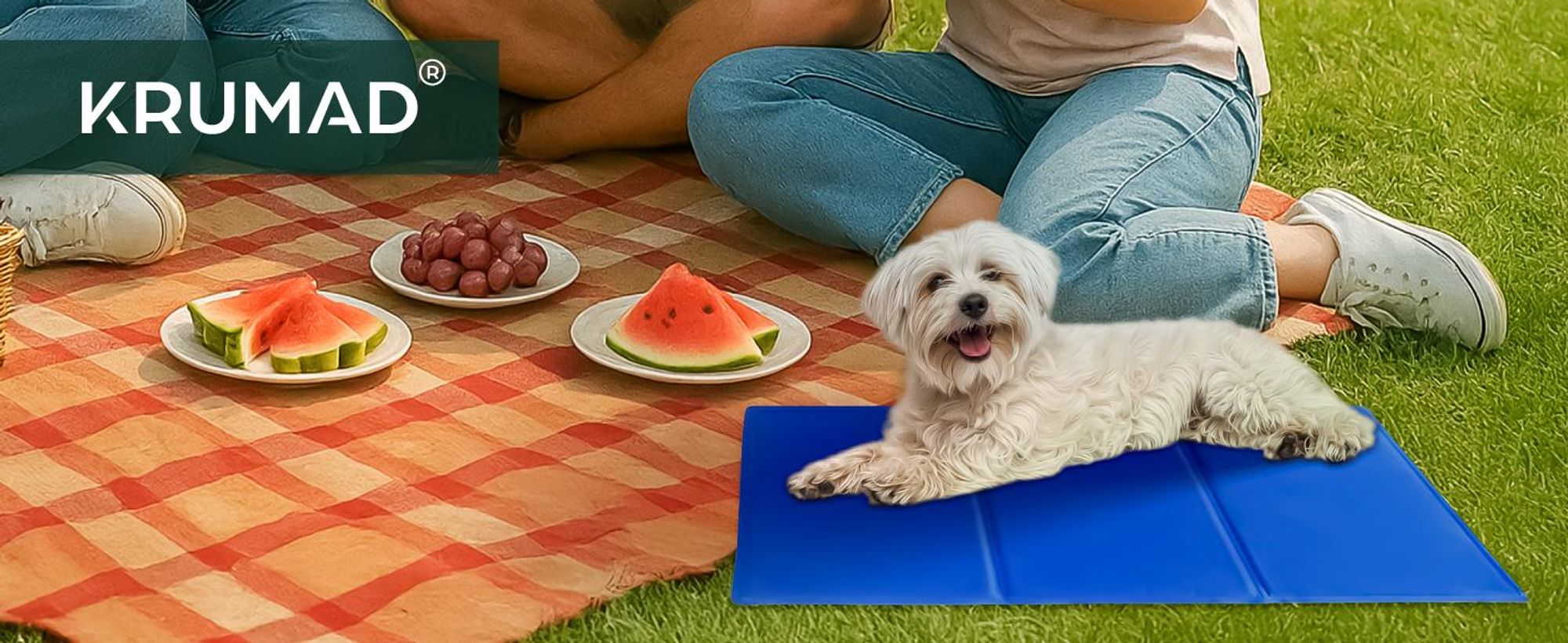 KRUMAD Kühlmatte für Hunde 90x50 cm – selbstkühlende Gelmatte ohne Strom, faltbar, ungiftig, wasserdicht, für Sommer & Reisen