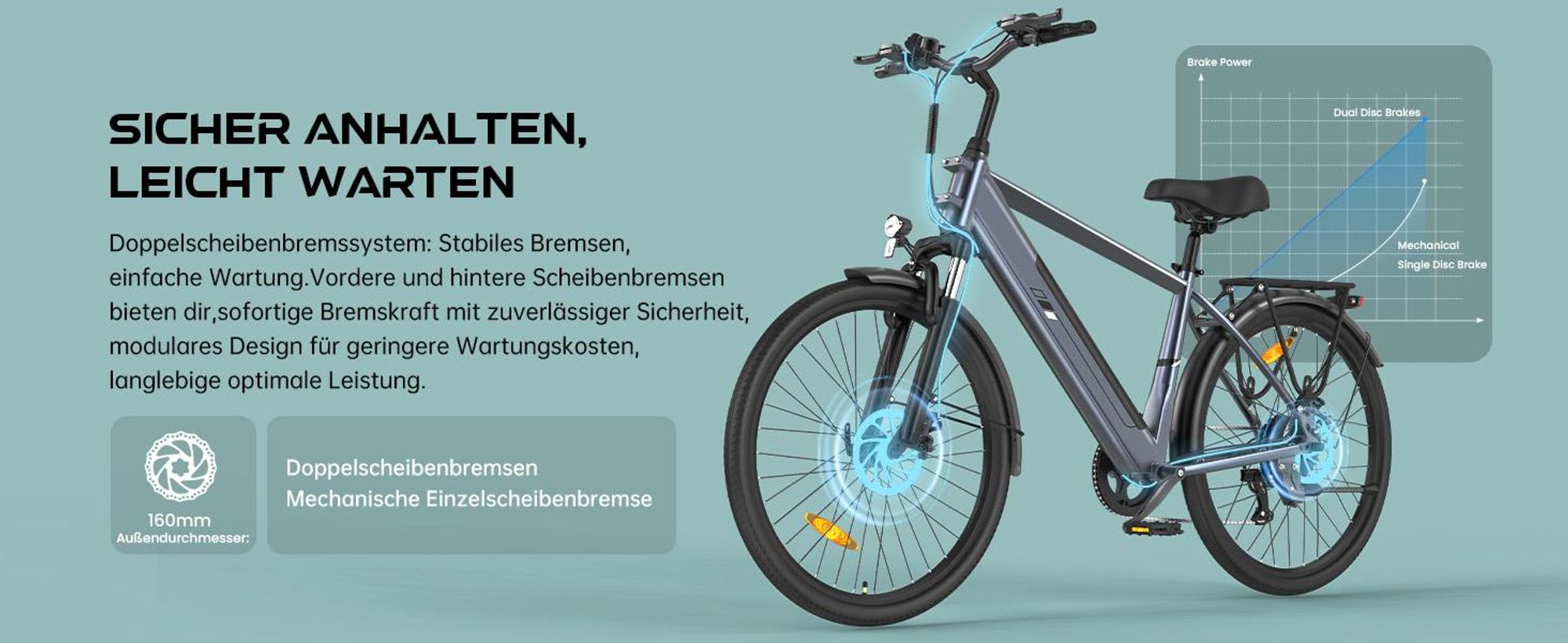 Touroll J2 E-Bike 26 Zoll, 250W Motor, 100 km Reichweite, Shimano 7-Gang, LED Display, Scheibenbremsen, City Elektrofahrrad