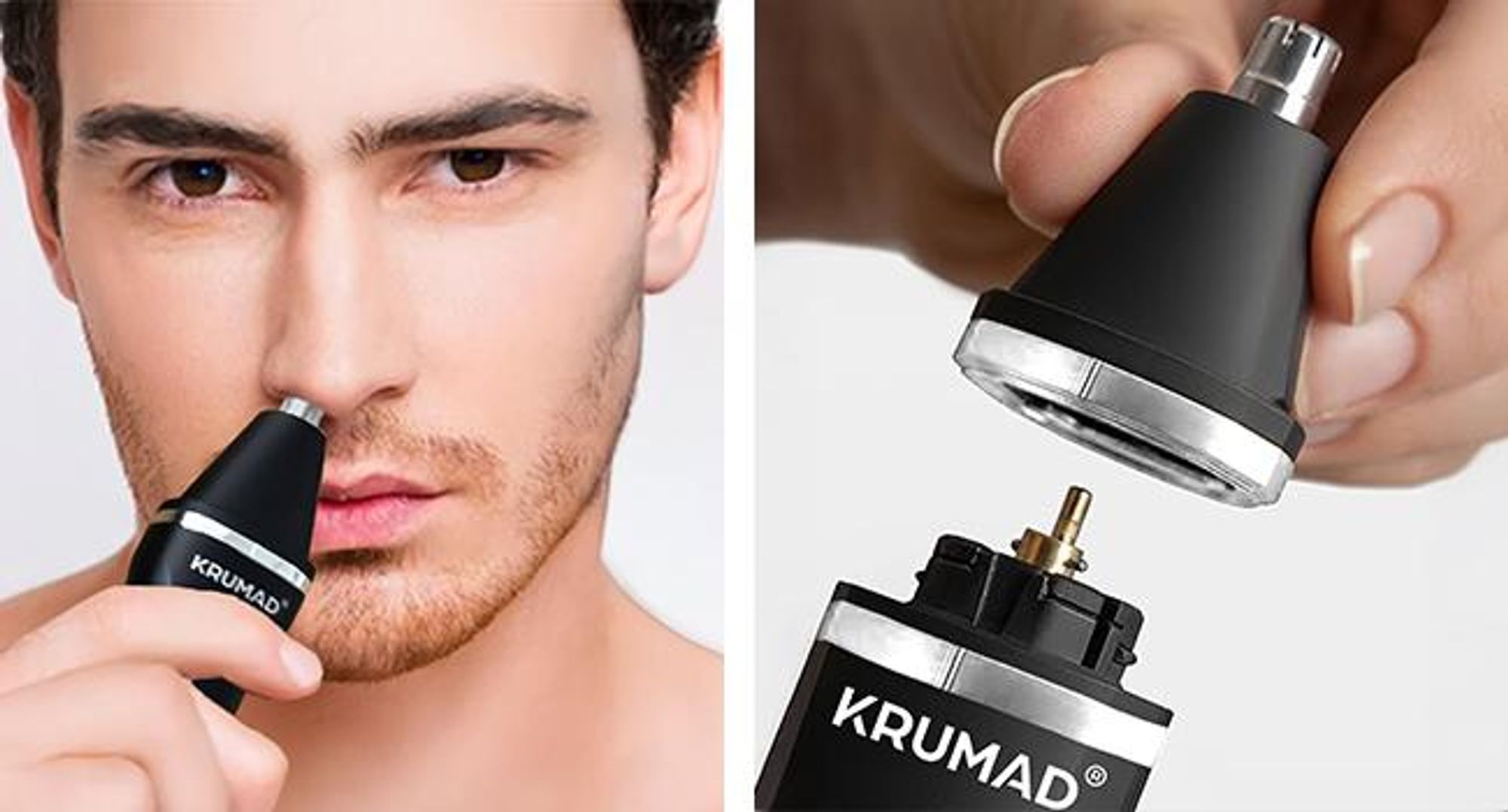 KRUMAD Haarschneidemaschine 6-in-1 IPX7 – Barttrimmer Herren, Elektrorasierer & Nasenhaartrimmer mit LED-Display – 120 Min Laufzeit & 4 Aufsätze