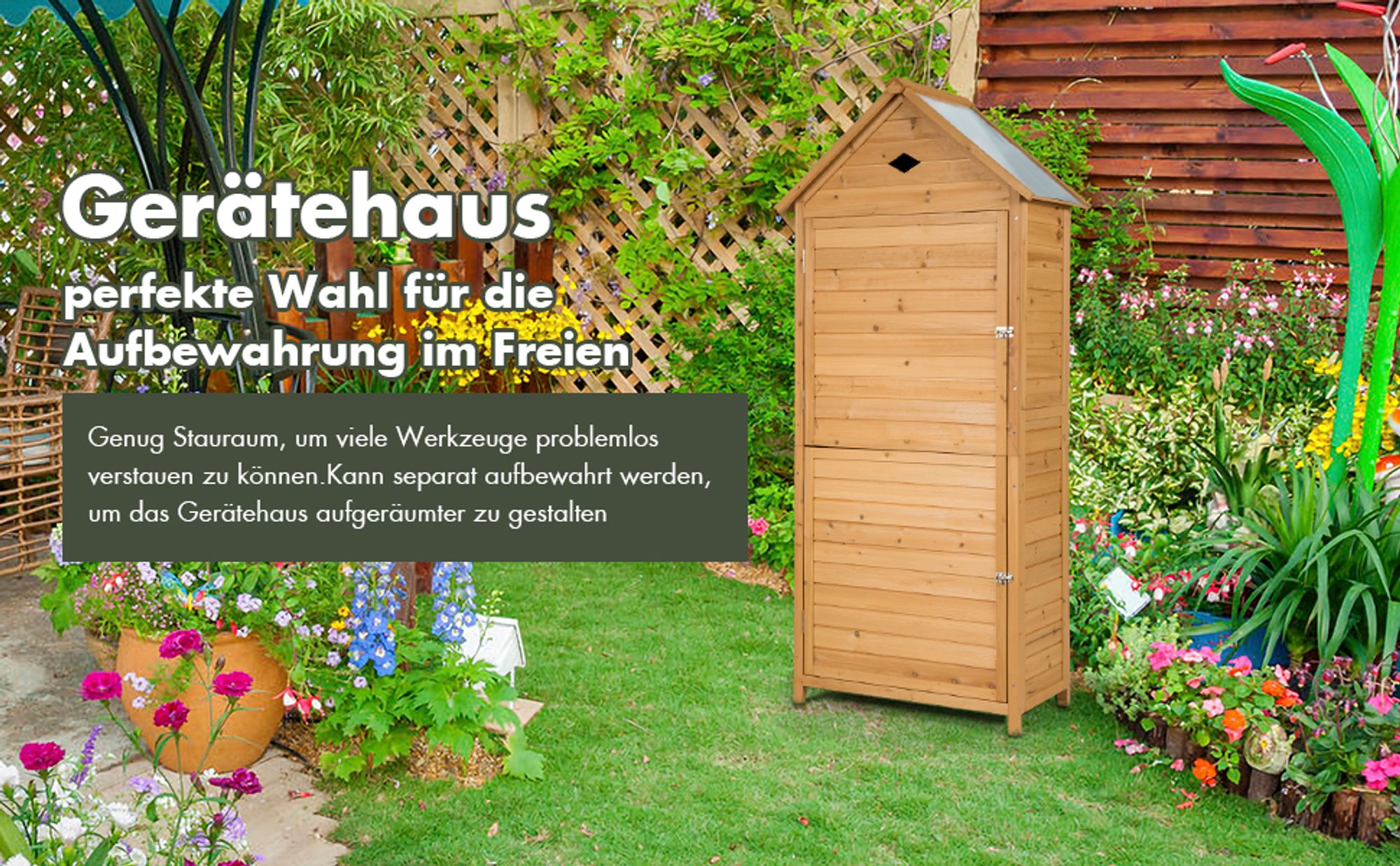 COSTWAY Gerätehaus Geräteschuppen mit Pultdach Gartenschrank Holz 177x80x45cm