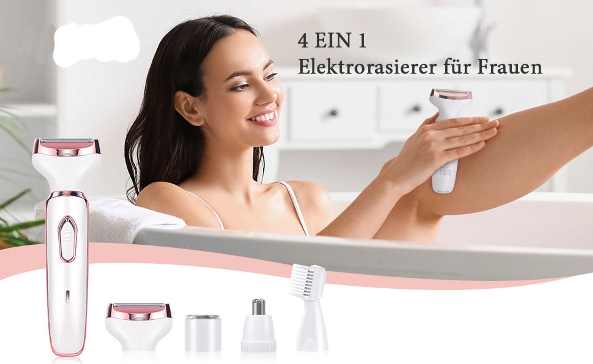 Elektrischer Rasierer für Frauen, 4-In-1 Elektrischer Damenrasierer, Schmerzfreier Intimrasierer, USB-Aufladung