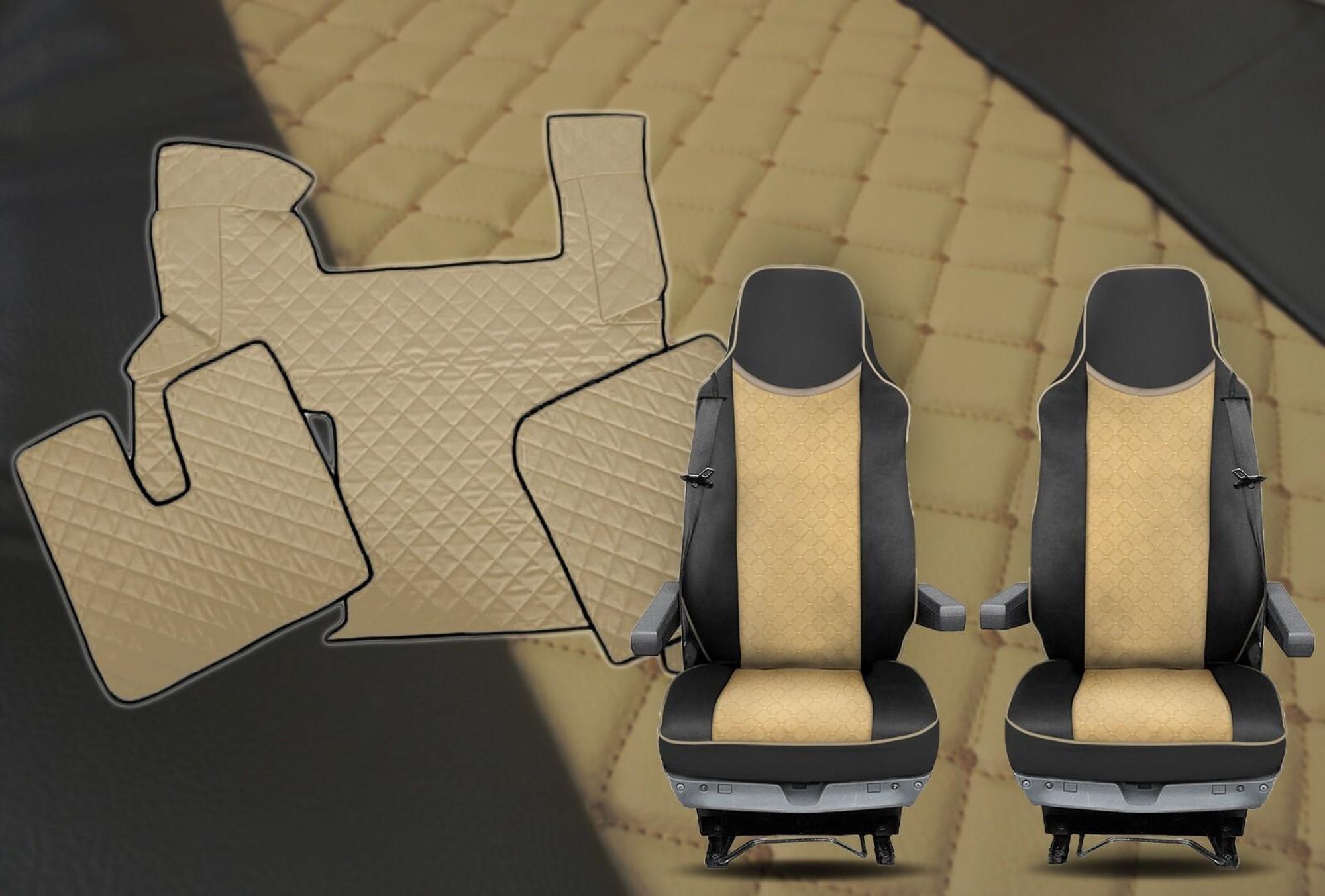 LKW SET Fußmatten + Sitzbezüge 1+1 Für MAN TGX Automatic Beige 2007-2016