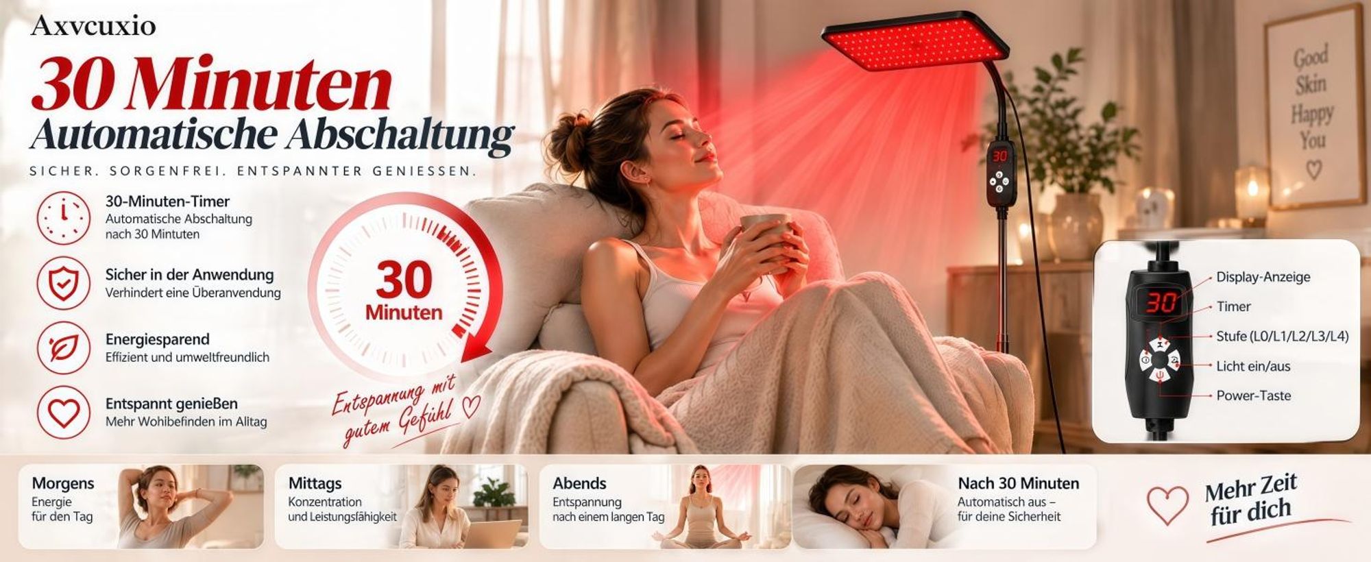 126 LEDs Rotlichtlampe Stehlampe,660 nm Rotlicht und 850nm und 940nm Nahinfrarot lichttherapielampe,360°-Einstellbar, 3 Modi & 5 Helligkeitsstufen